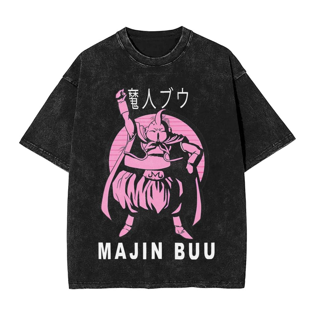 Summer Dragon Ball Retro Washed Cotton T-Shirt Men Oversized Vegeta Print Unisex Short Sleeve Streetwear