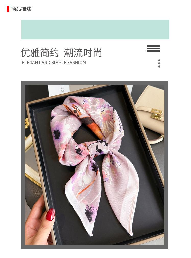 Romantic Flower Herringbone Pattern Cotton and Linen Feeling Small Square Scarf Silk Scarf Imitation Velvet Headscarf Shawl Sun Protection Scarf Women