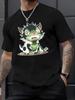 Cotton Blend T-shirt with Cartoon Monster Print - Casual Crew Neck