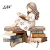 Statua di Ragazza Stile Vintage, Statuetta in Legno di Lettura, Stabile Pastorale da Tavolo, Statuetta Raffinata Decor Decor, Ornamento Artistico Curativo, per Libreria
