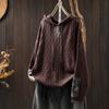 Women's Retro Ethnic Drawstring Hooded Appliqué Knit Cotton Sweater - Loose Plus Size for Spring & Autumn