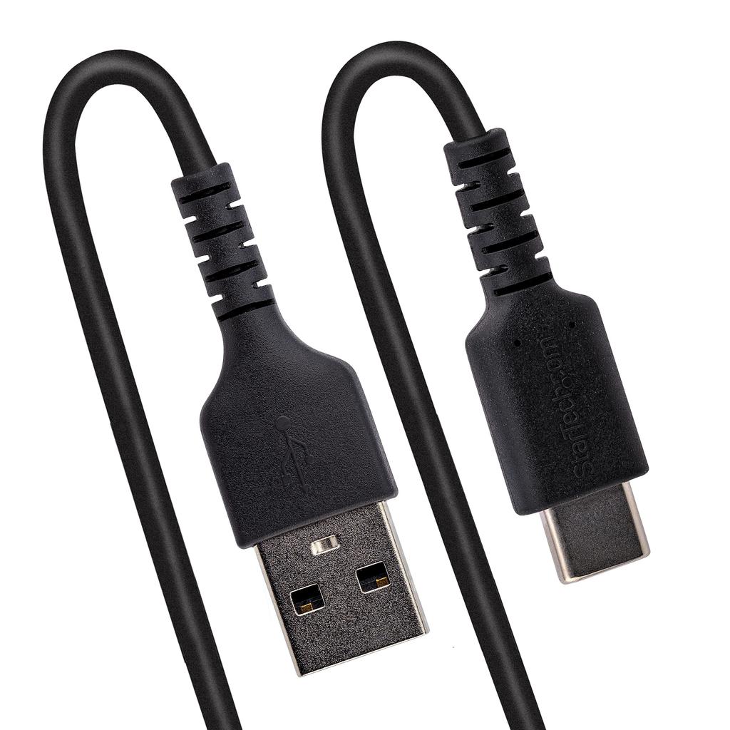 STARTECH la 50cm Cablu Aramidic Spiralat Male la USB A la USB Type C Spiralat Negru pentru Sarcină Grea USB-A USB-C, (Extensibil), Ranforsat, Masculin, Cablu 2.0,