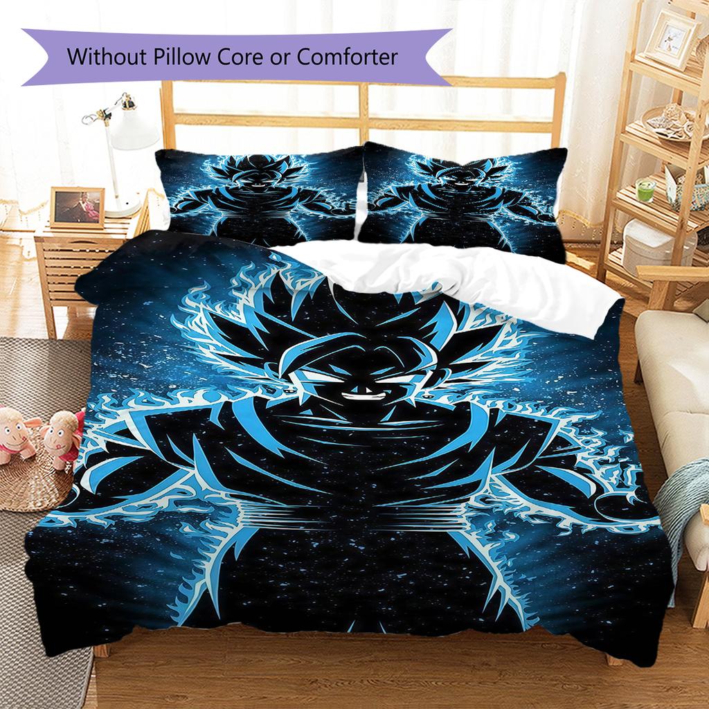 Ropa de cama con estampado de Son Goku, Juego de colcha, Funda de colcha, Funda de almohada, Regalo de cumpleaños para el hogar (1 * funda nórdica + 2 * fundas de almohada, sin núcleo)