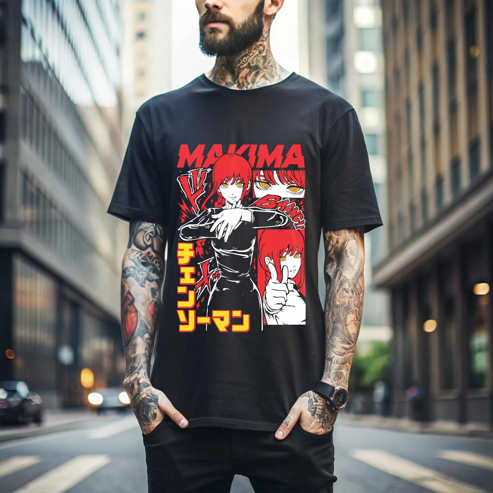 

100% cotton TOPS UNISEX TEES MENS WOMENS Chainsaw Man Makima T-Shirt Pochita,Anime All Size Black,chainsaw man power 430 2XL чёрный