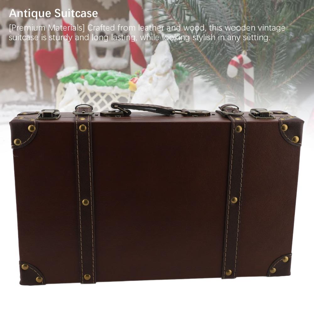 Baule da Viaggio Decorativo in Legno Scatola Portaoggetti in Pelle e Legno Organizer Multiuso Per Fotografia