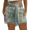 Women Summer Shorts Hollow Out Belted Adjustable Mid Waist Zipper Closure Side Pockets Print Straight Slim Fit Casual Daily Mini Shorts