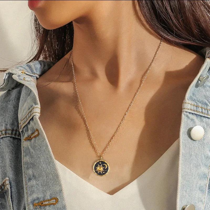 Collares Para Mujer Vintage Necklace Bohemian Sun Moon Pendant Female Clavicular Chain Boho Women  Jewelry Accessories