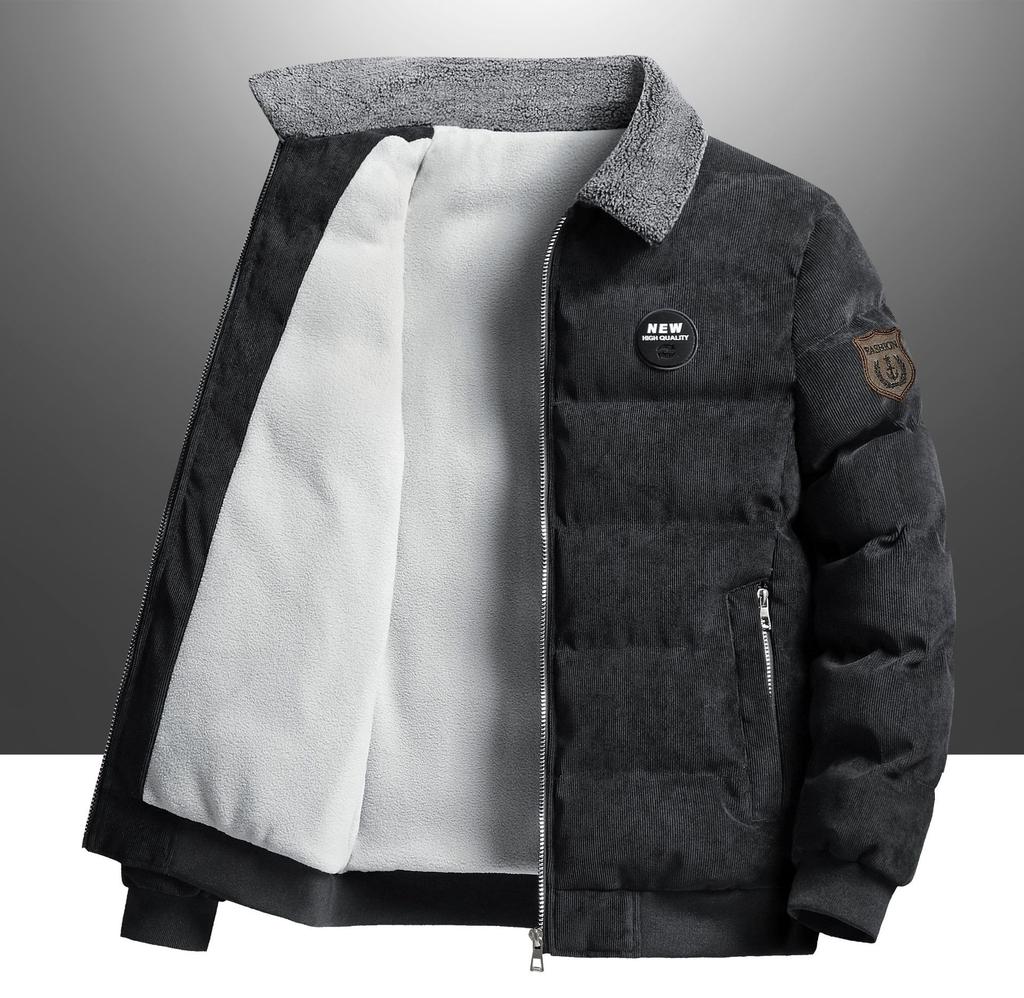 Winter Plush and Thick Lapel Corduroy Jacket for Men's Youth Warm Jacket Urban Jacket