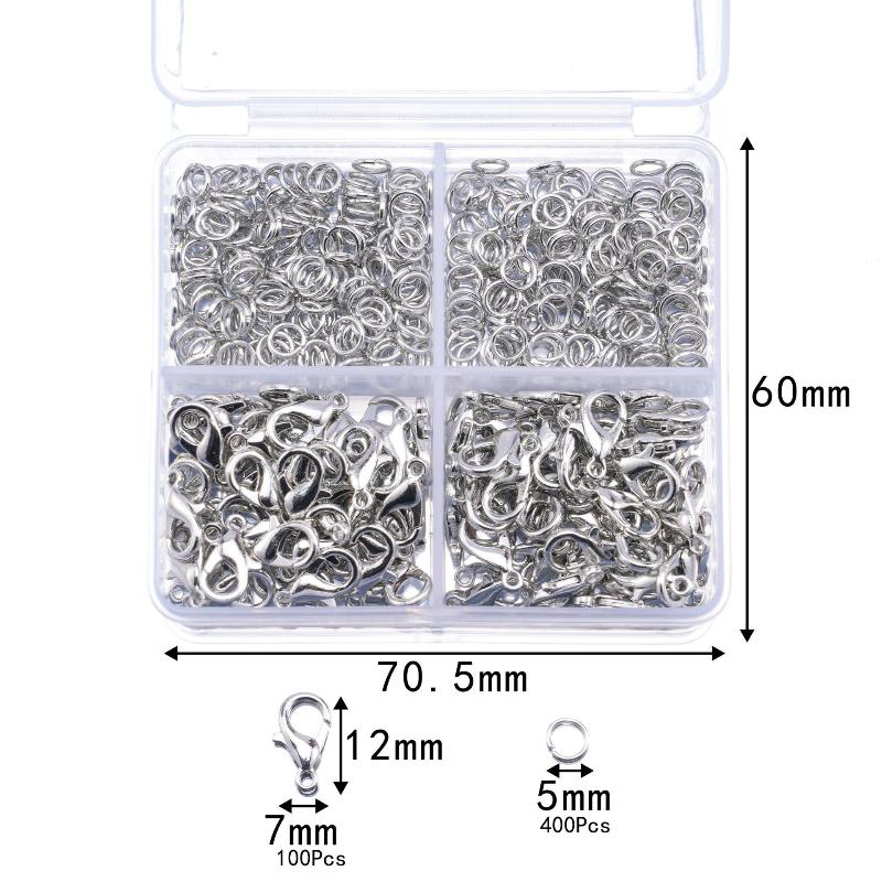 500Pcs/Box Jewelry Making Kit Lobster Clasps & Jump Rings With Box For Diy Chain Necklace Bracelet Anklet Supplies Connectors