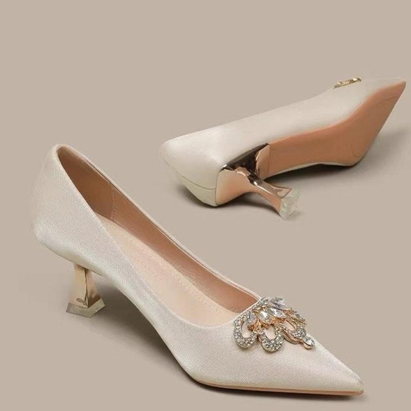 Leisure Sandals for Women Slides Casual Strange Mid Heels Classic Shoes Women Bling Bright diamond Pointed Toe Summer Sandals