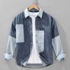 Foreign Trade Surplus American-Style Cool Patchwork Color-Block Denim Shirt for Men, Long-Sleeve, New Casual Shirt Jacket for Spring and Autumn