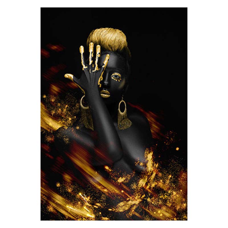 

Африканская женщина, черный и золотой портрет, холст, картины, печать плакатов, настенная художественная картина, домашний декор для гостиной, без рамки 20x30cm