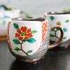 Waza no Kura Stylish Pair of Mugs, Kutani Ware with Komon Tsubaki Design, High-Quality Pottery, Made in Japan