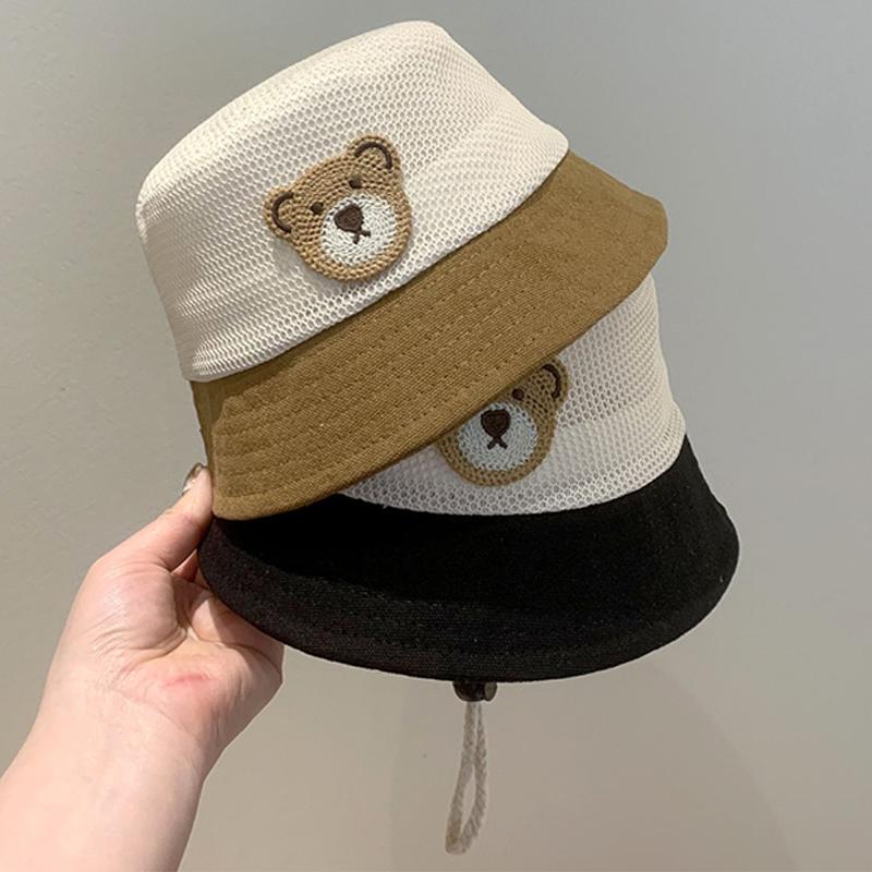 Baby Summer Fisherman Hat Cute Bear Toddler Children Mesh Breathable Sun Hat Outdoor Beach Boys Girls Panama Fisherman Hat