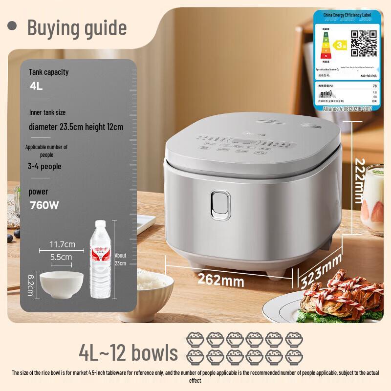 Midea 4L Micro-Pressure Rice Cooker with 316L Stainless Steel Pot CN plug (adapter included)