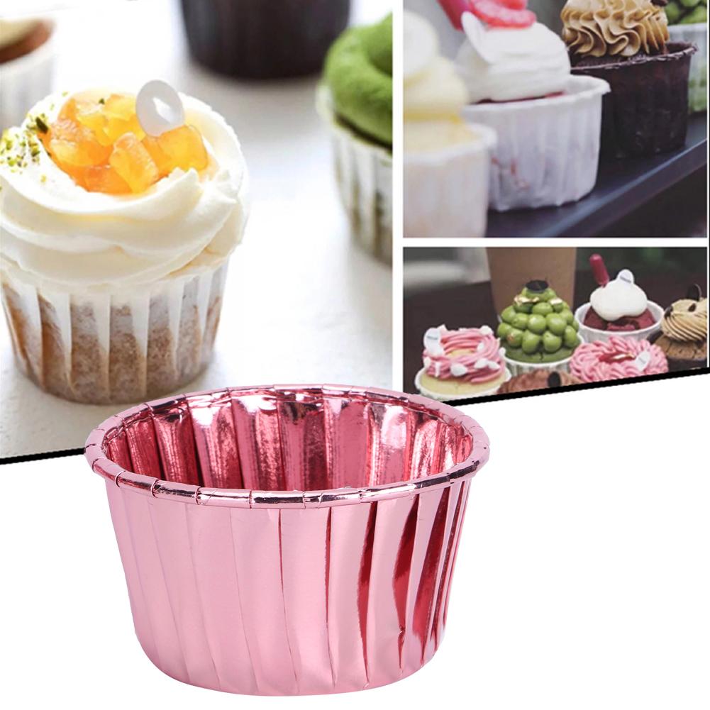 50 Stück Doppelseitige Gerollte Papierbecher Hitzebeständige Gebäck Backen Kuchenbecher für Muffin Kuchen(Rose