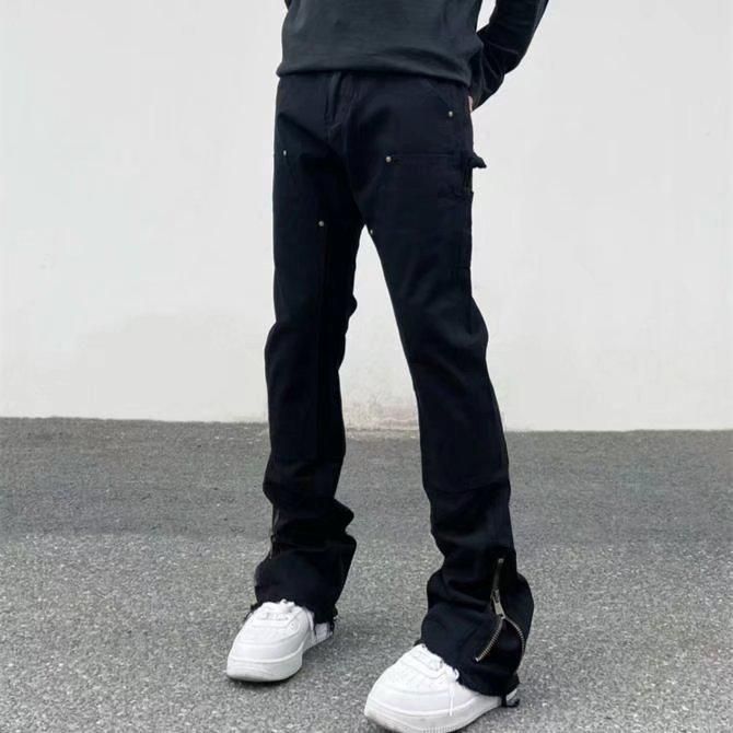 

Расклешенные брюки прямого кроя унисекс: Плиссированные, повседневные, свободные рабочие брюки в уличном стиле 3XL чёрный