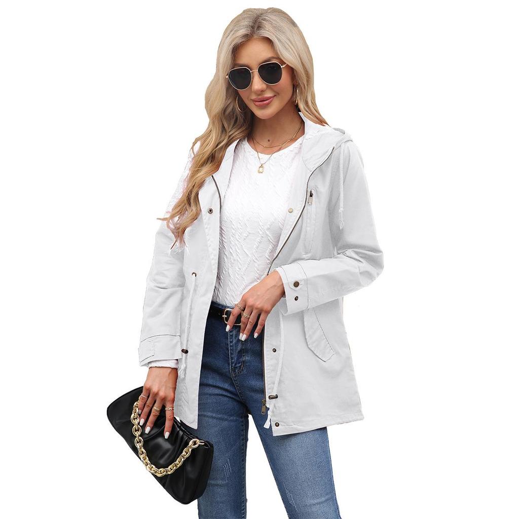 2022 Women's Plus Size Cotton Hooded Windbreaker - Spring/Autumn Loose Solid Color Coat