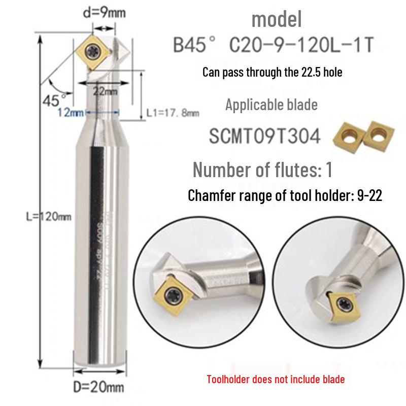 45° CNC Insertable Inner/Outer Chamfer Tool with Up/Down Back-Reaming Holder