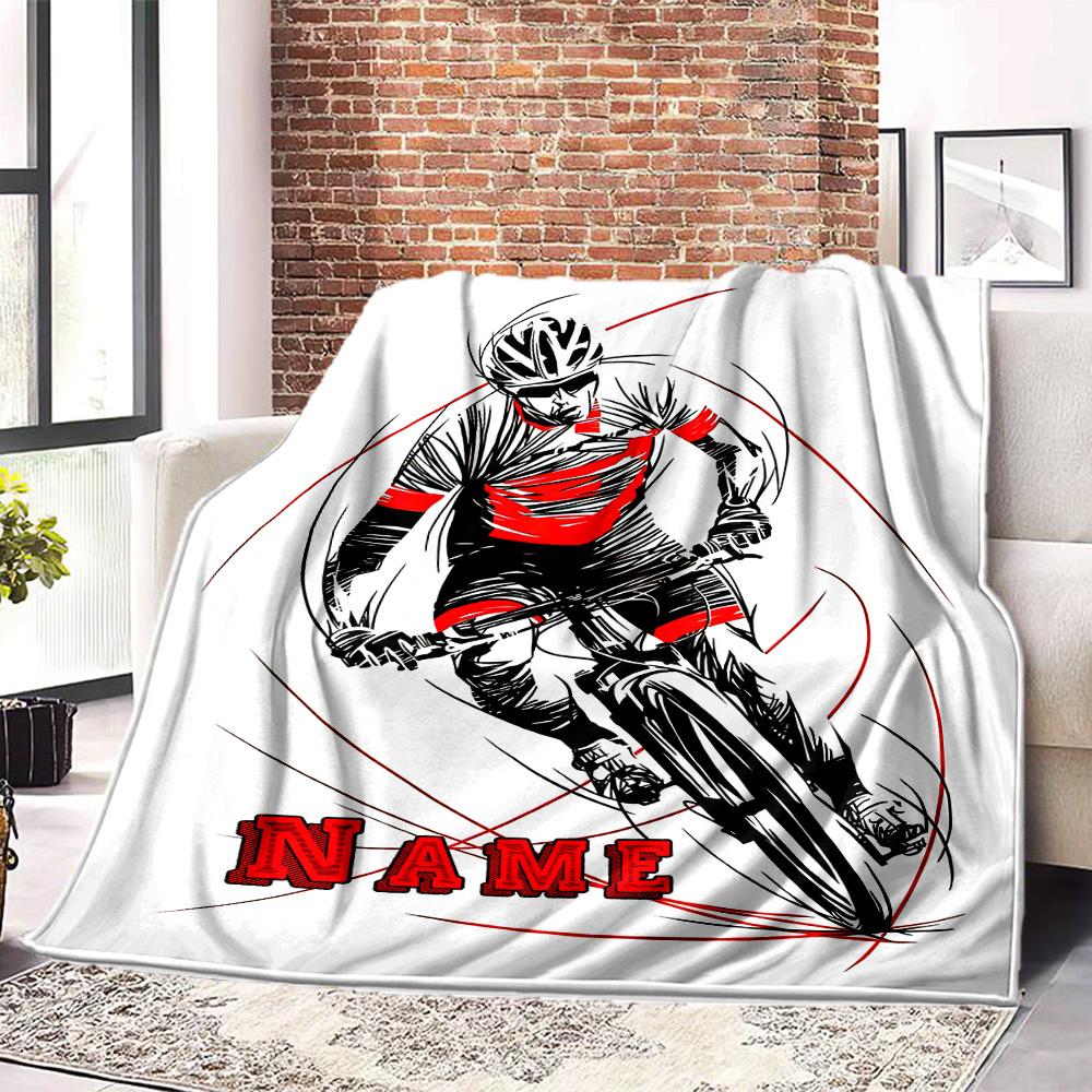 Custom Cycling Home Customize Your Name Blankets Comfortable Soft Lightweight Allseason Multipurpose Blanket For Picnics Sofas Offices Beds Living