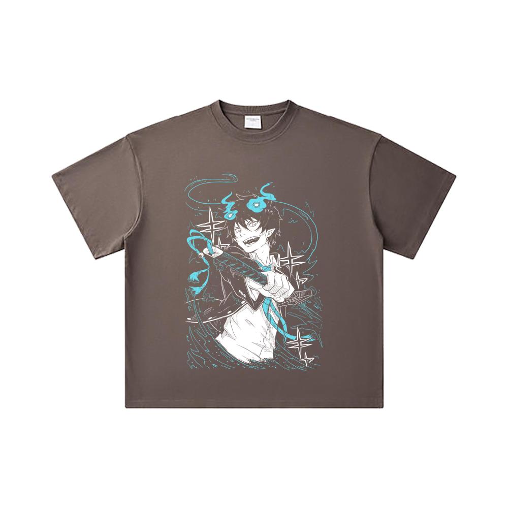 260 GSM Double Yarn 32 Count 100% Cotton Blue Exorcist V1 Rin Print Unisex Heavy Cotton T Shirt
