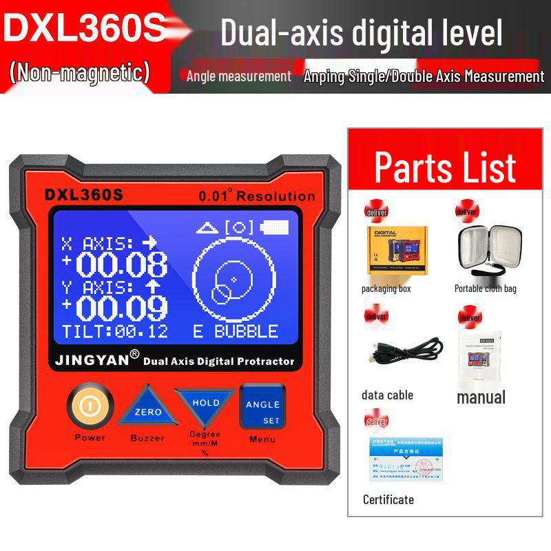 Jingyan DXL360S High-Precision Dual-Axis Digital Inclinometer with Gyroscope & Lithium Battery