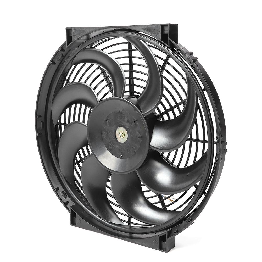 14in Electric Slim Radiator Cooling Fan Assembly 12V Universal Parts with Mounting Kit