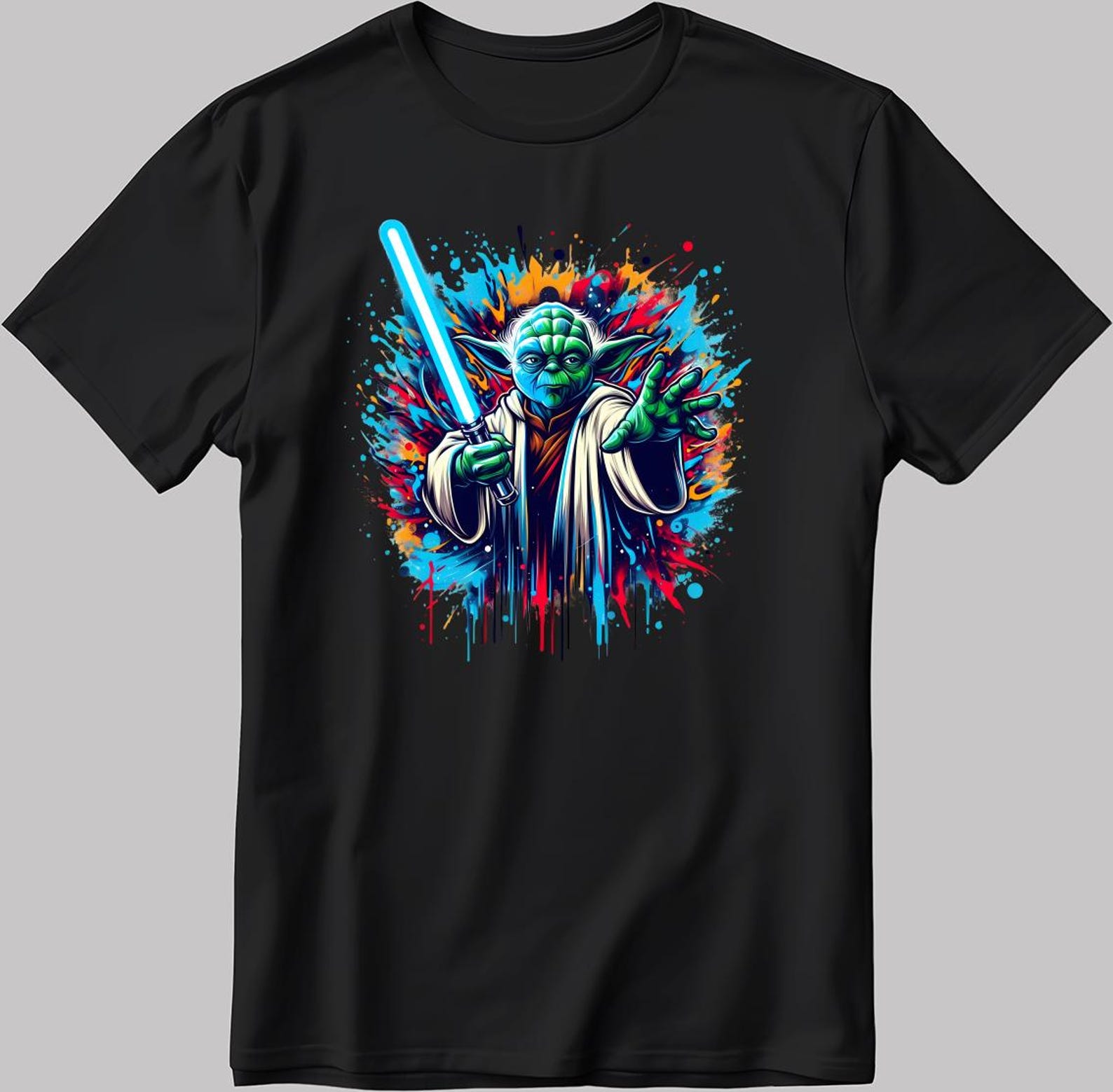 Jedi Master Yoda Splash Art Short Sleeve White-Black Men s / Women s T-Shirt DE535 S