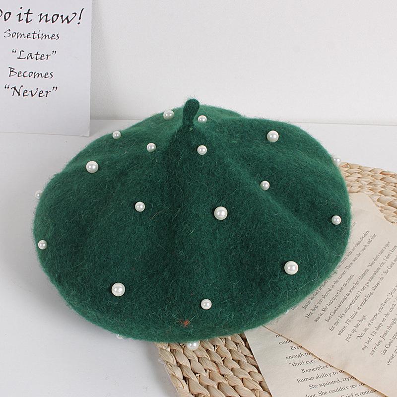Kids Winter Hat For Girls Retro Baby Beret Hats With Pearls Autumn Winter Kids Cap For Children Accessories