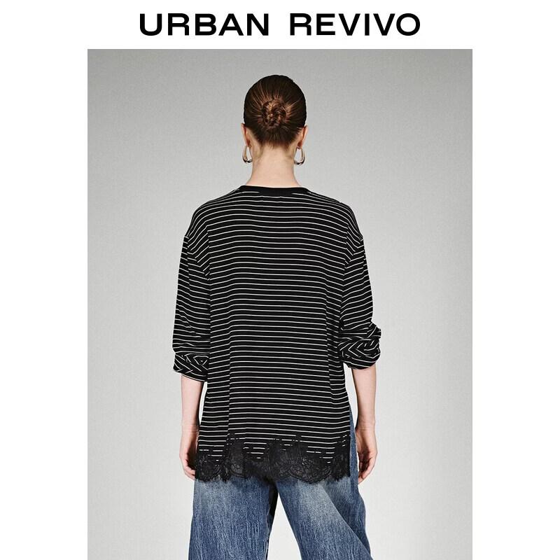 UR 2026 Women's Patchwork Lace Stripe Long Sleeve T-Shirt