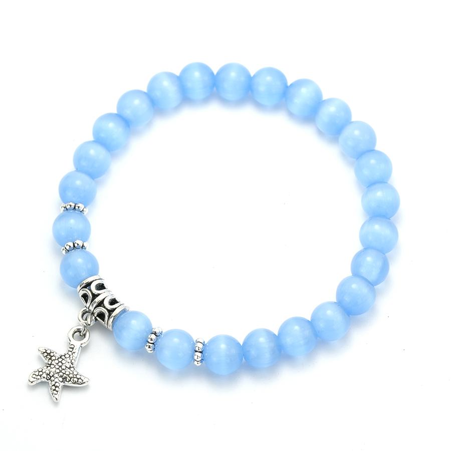 

Stylish Cute Starfish Bracelet For Women 5 Colos Grade A Cat Eyes Charm Braslet Perfect Gift Her Moonstone Beaded Braclet Joias небо синє кольору