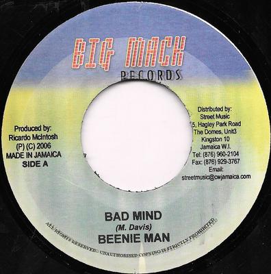 7inch Record BEENIE MAN - Bad Mind NONE Big Mack Record 2006 Jamaica Reggae, Ska & Dub Used