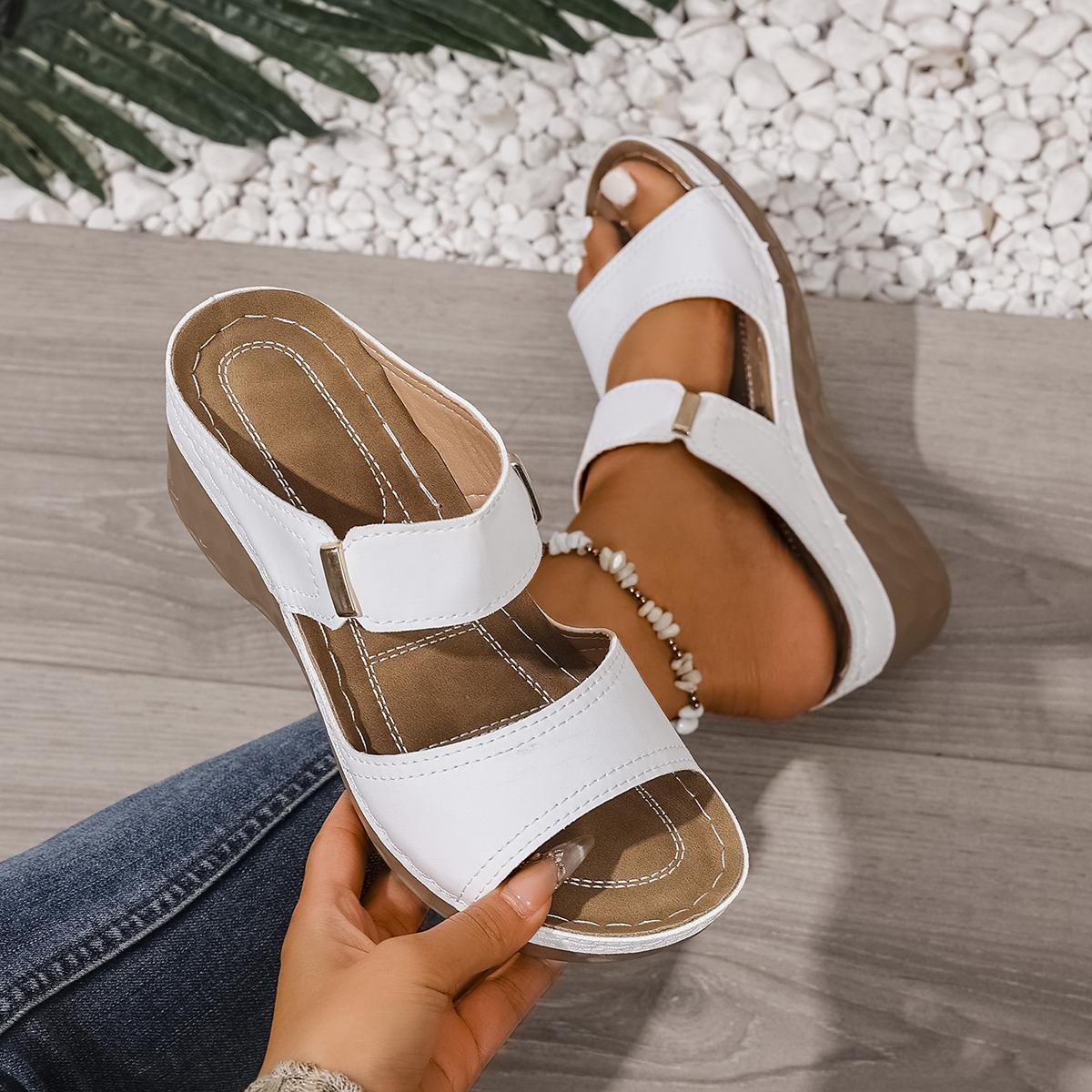 

Fashion Summer Woman Slippers Fashion Wedge Women Shoes Open Toe Slip On Sandals Casual Lightweight Slippers Female slides women 36 белый