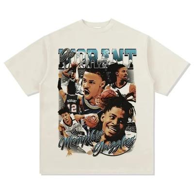 T-shirt Oversize Manches Courtes Blanc Cassé Présentant un Graphisme Vintage Bootleg de Ja Morant Memphis Grizzlies Pour les Fans de la NBA