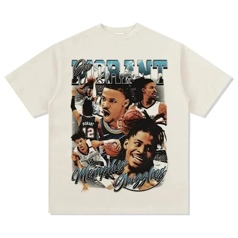 Свободная короткорукавная футболка кремового цвета с винтажным принтом-бутлегом Ja Morant Memphis Grizzlies для фанатов NBA 4XL