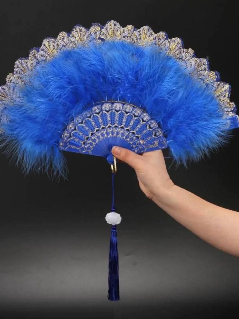 Lolita Fan Feather Net Red Retro Style for Cheongsam Dance Catwalk Court Fairy Girl Fan