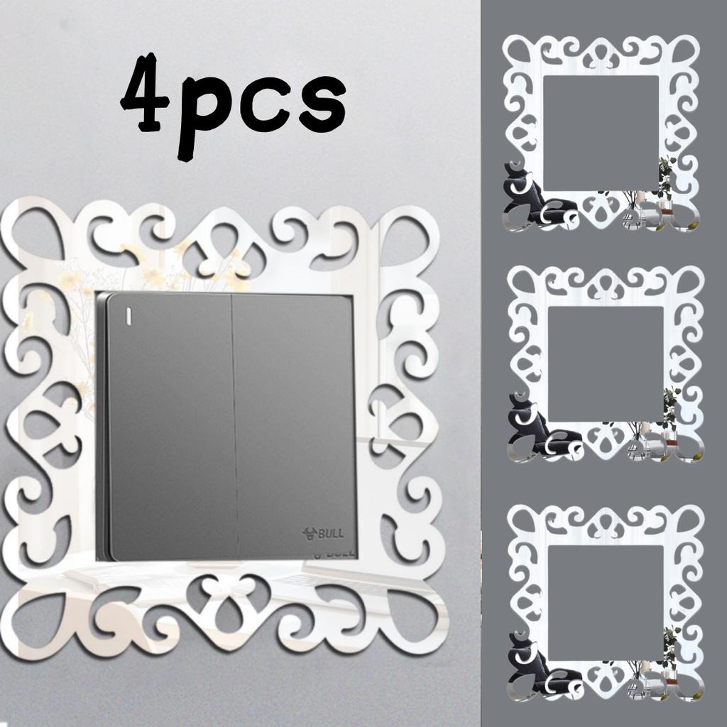 4pcs Self-Adhesive Panels Wall Sticker Acrylic Light Switch Cover Mirror Face Stickers On The Wall Home Decoration Photo Frame S