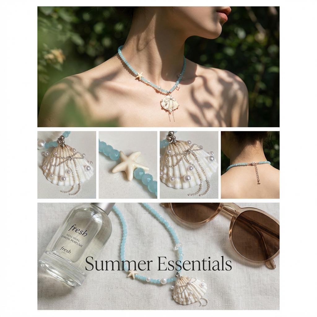 Unique Starfish Rope Braided Necklaces for Women Shell Imitation Pearl Bow Tassel Necklaces Delicate Summer Sweet Jewelry Gift