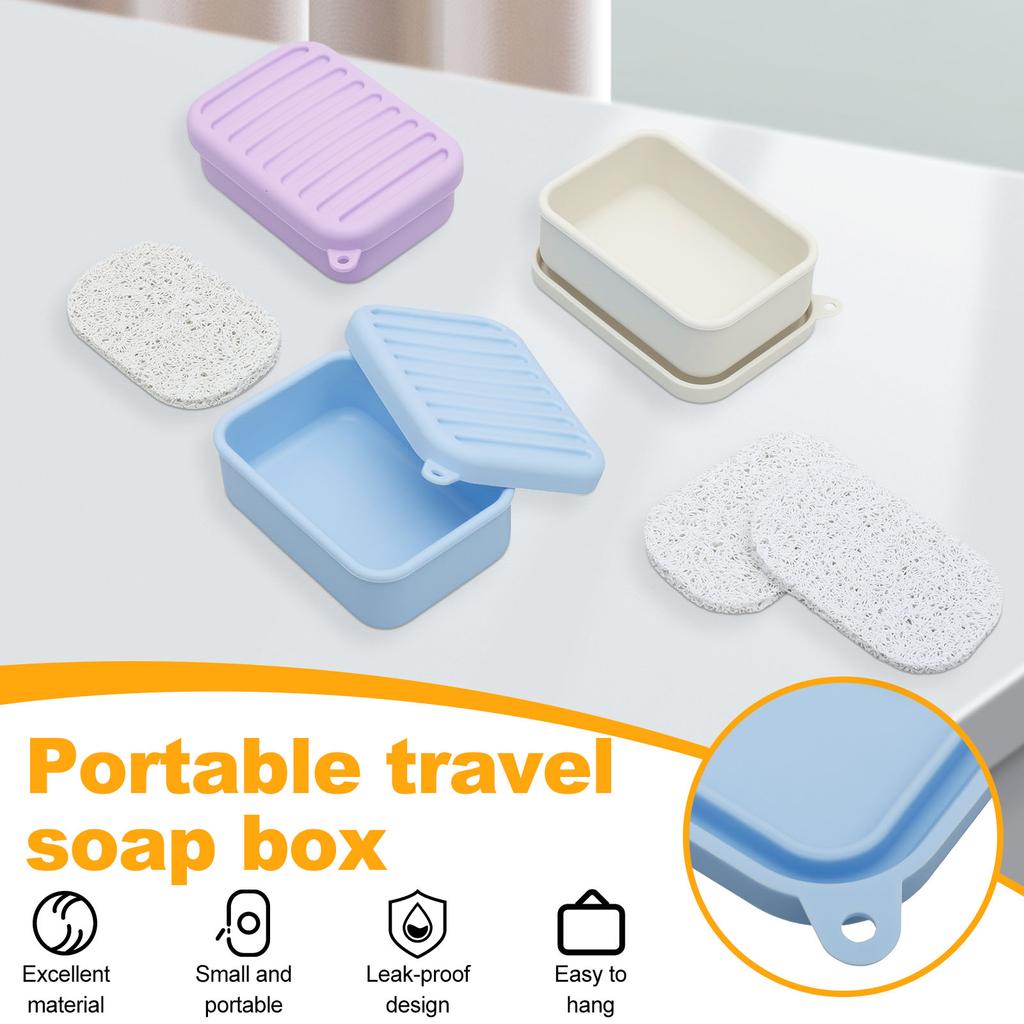 3Pcs Portable Silicone Soap Box Bathroom Countertop Drain Soap Tray Sponge Pad Non-Slip Kitchen Sink Soap Dispenser Storage