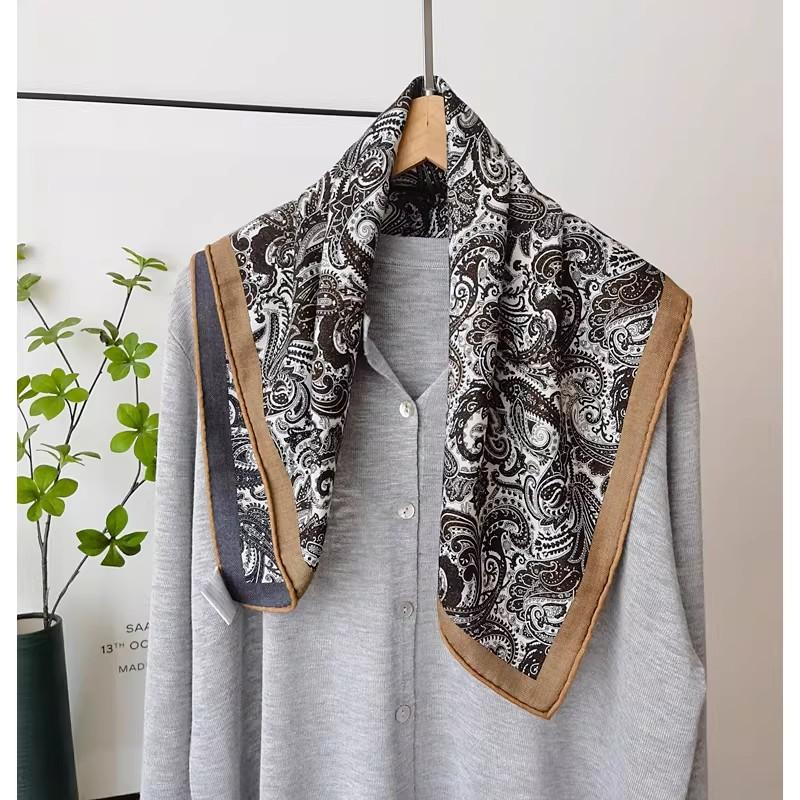 2026 new temperament versatile silk wool silk scarf 63cm silk wool medium square scarf women s neck protection cold scarf shawl 63*63cm