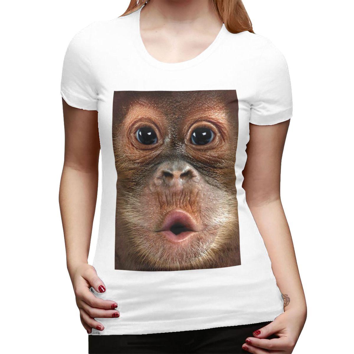 

Big Face Baby Orangutan Monkey TShirt for Women Crew Neck Streetwear T Shirts Womens Tees Short Summer Clothes Tops S