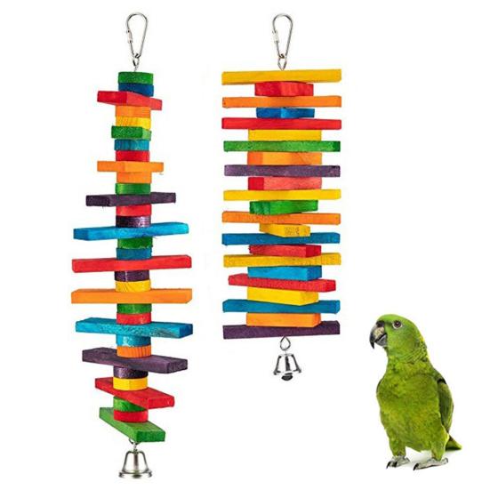 2Pcs Bird Parrot Bell Building Block Hanging Cage Bite-resistant Climb Chew Toy