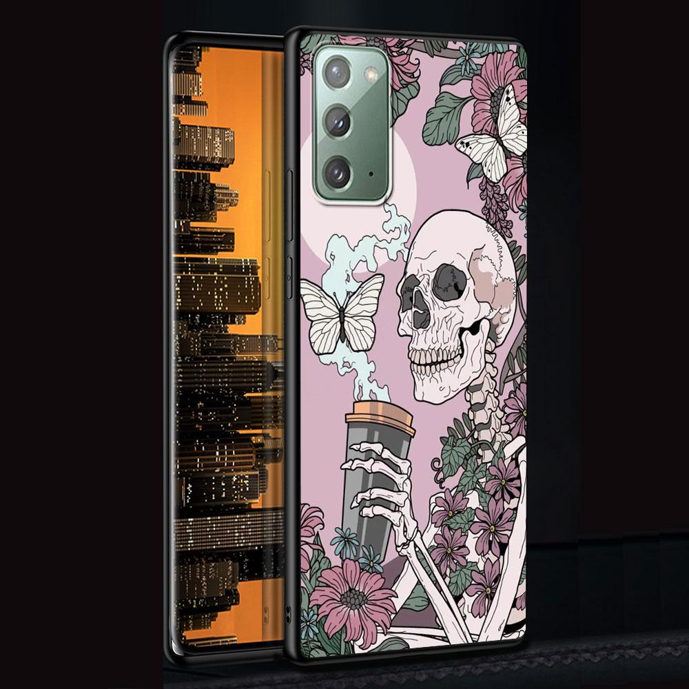 Retro Skull Butterfly Case for Samsung Galaxy Note 20 Ultra 10 Lite 9 8 A53 A52 S23 S22 S21 S20 Plus Silicone Black Phone Cover