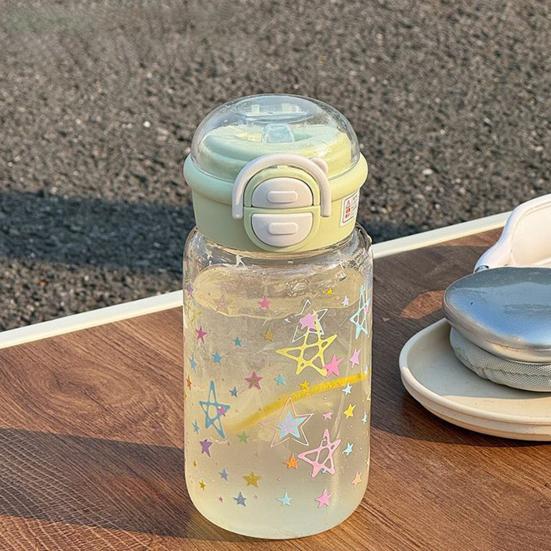 Kreslený Graffiti Kelímek na vodu 600ml Kapacita Kelímek se slámkou Dvojitá víčka na pití Láhev na vodu Průhledný kelímek na pití na cestování do třídy