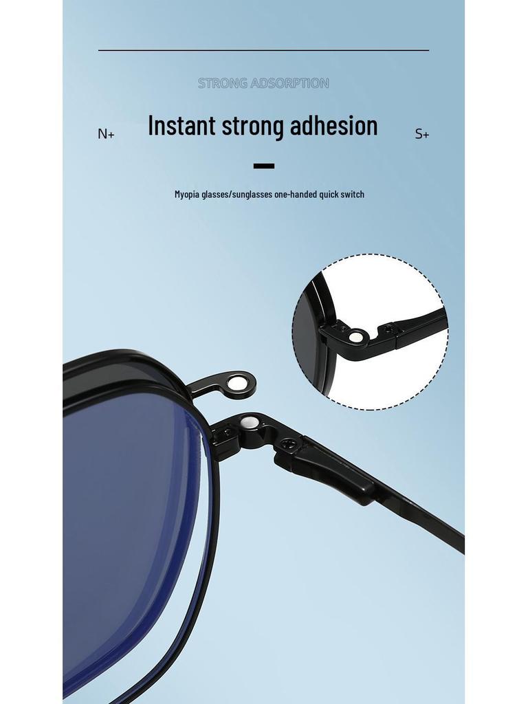 New Women's Metallic Blue Light Sunglasses with Three-in-One Magnetic Clip-On Set - Polarized Outdoor Sunglasses Unisex