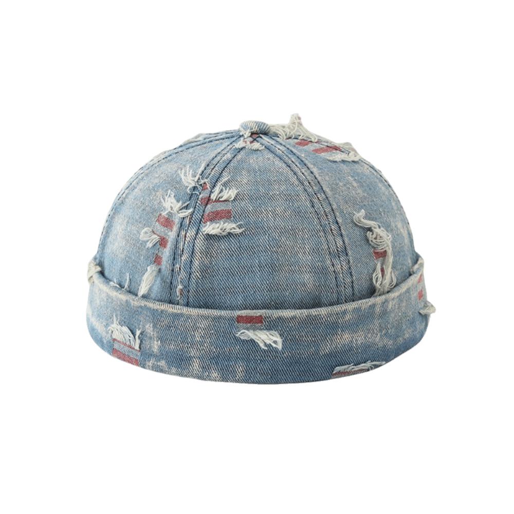 Frayed Edges Denim Docker Cap Cotton Polyester Blend Distressed Denim Hat Men Women