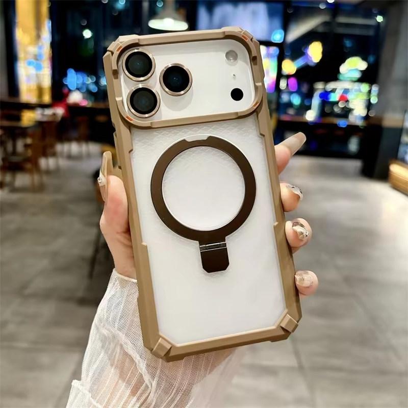Rugged Shockproof Metal Magnetic Case For iPhone 17 Air 16 15 14 13 12 11 Pro Max Plus Holder With Camera Glass Ring Armor Cover