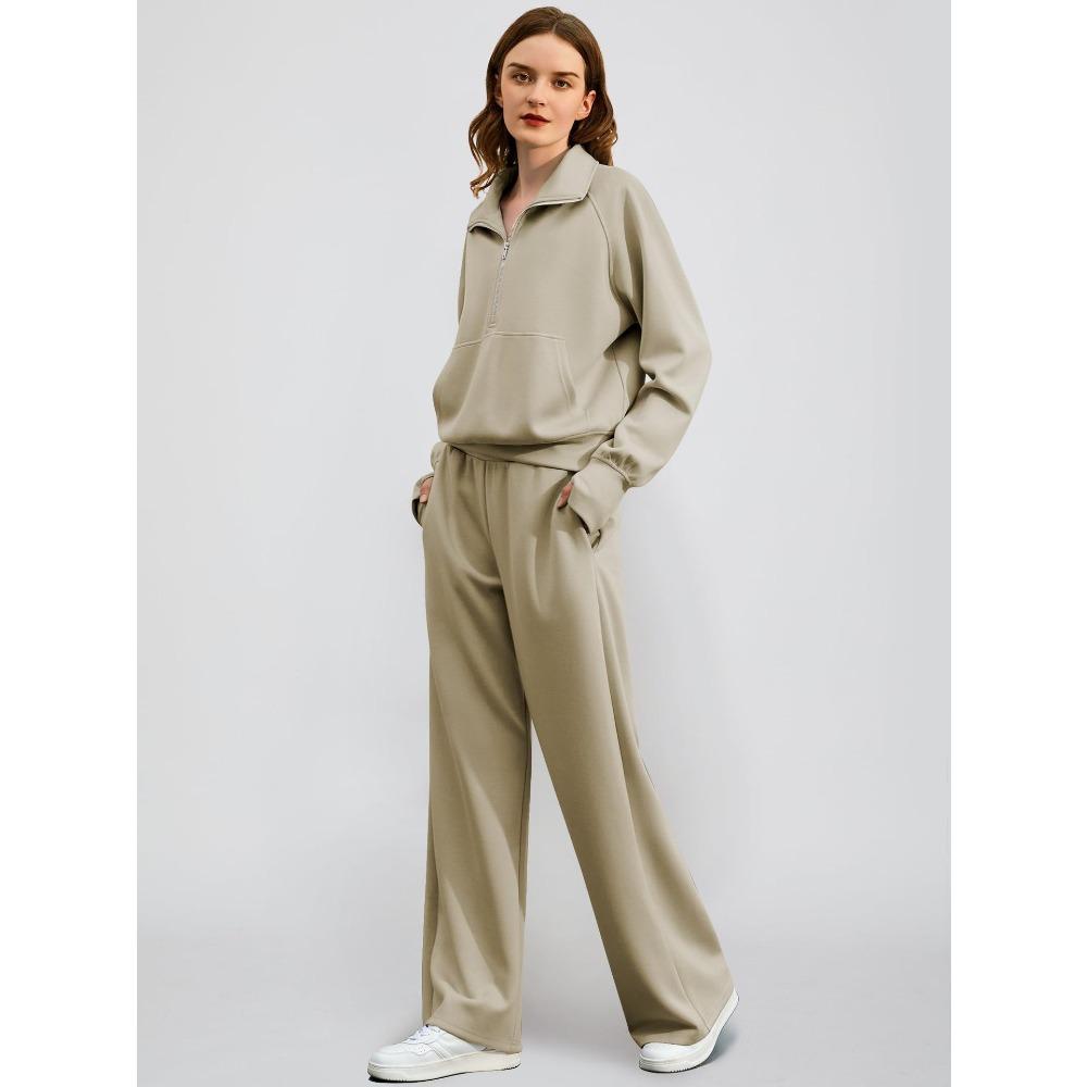 European and American Summer New Women's Clothing Suit Fashion Half Zipper Sweater Straight Pants Sportswear