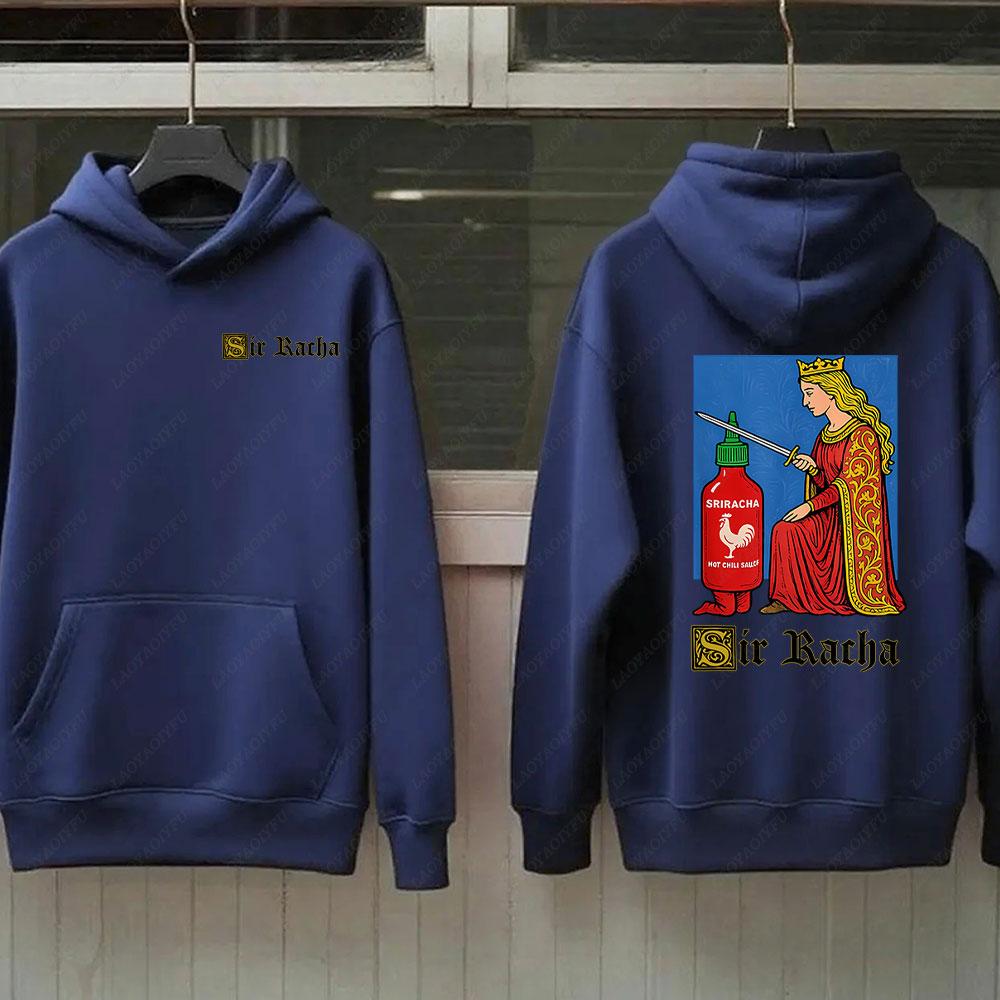 Sir Racha Man Woman 2 SidedHoodies Sri Racha Medieval Art Pullover Sriracha Fan Merch Retro Medieval Graphic Sweatshirt Hoodie