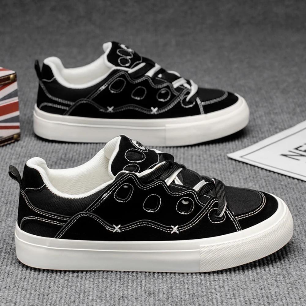 Men's Vulcanized Shoes, A Niche Color-blocked New Lace-up Flat Heel Trend Brand, Four-season Anti-slip Soft-soled Board Shoes